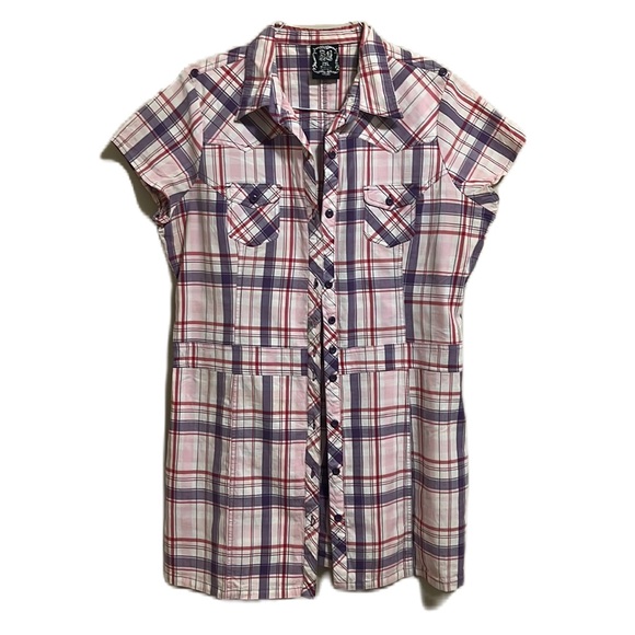 Women’s S B, Collared,Button Down,Roll Tab Sleeves Mini Dress, Multi Colors, 2XL - Picture 1 of 7